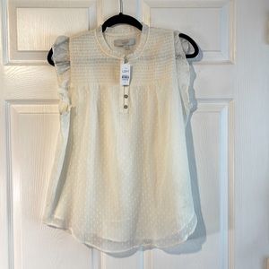 Loft Off-White Smocked Tank Top with Buttons